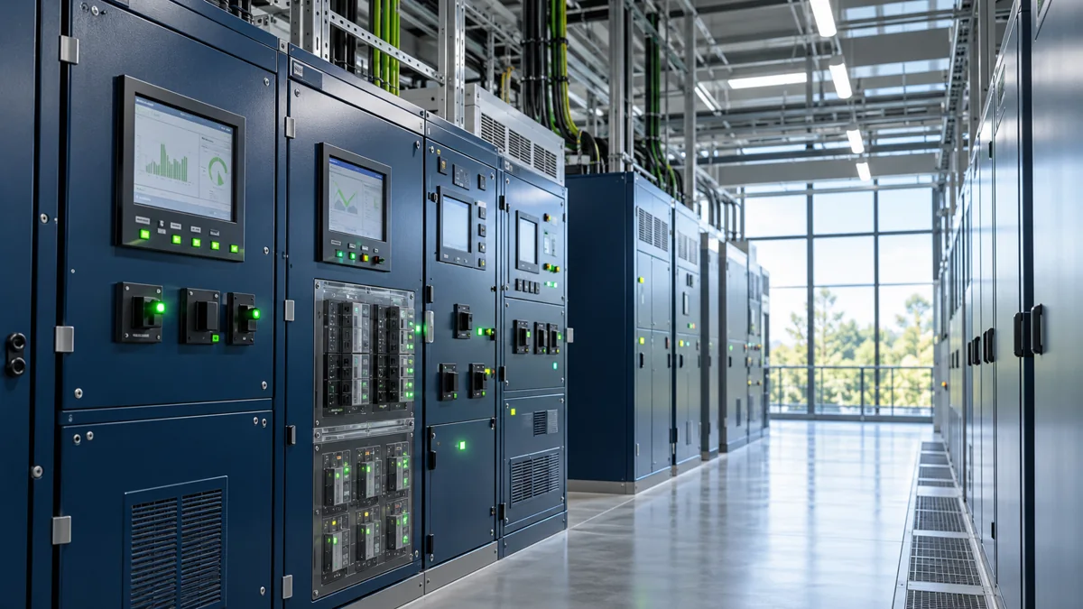 Industrial control panels created with artificial intelligence, representing energy management