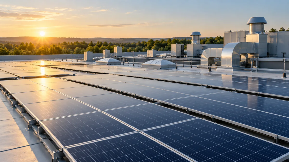 Solar powered facility created with artificial intelligence, representing sustainability